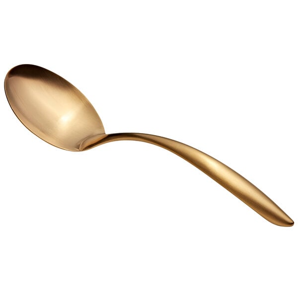 A Bon Chef stainless steel serving spoon with a gold matte finish and a hollow cool handle.
