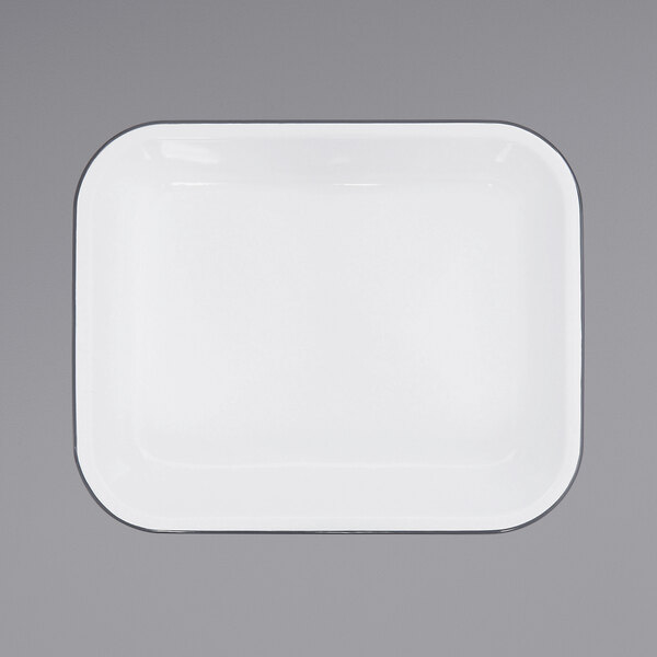A white rectangular roasting pan with a grey rim.
