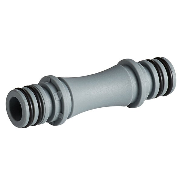 A grey plastic pipe with two black rubber inserts.