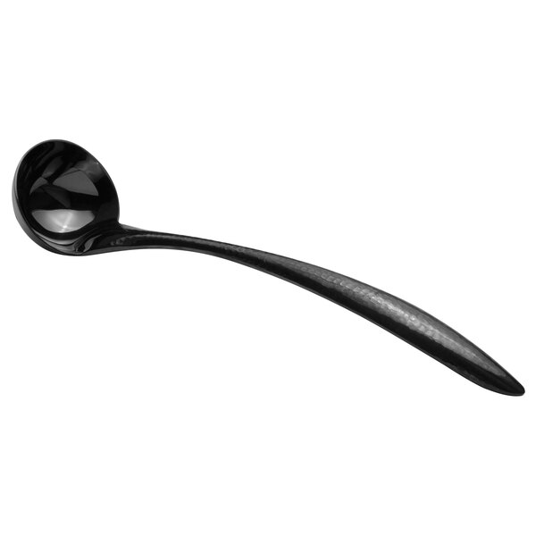 A Bon Chef black stainless steel serving ladle with a hollow curved handle.