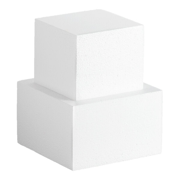 A two-piece square white foam cake dummy kit.