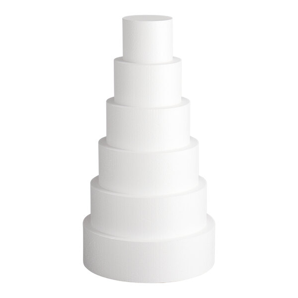 A six-tiered round white foam cake dummy kit.