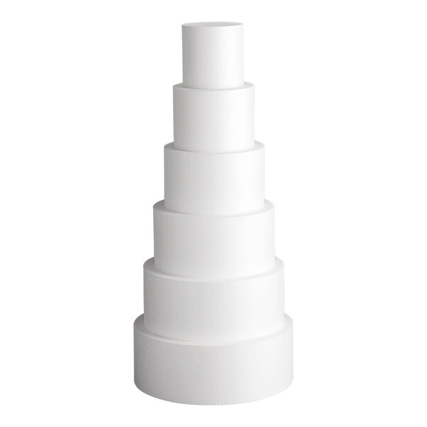 A six-tiered round white foam cake dummy kit.