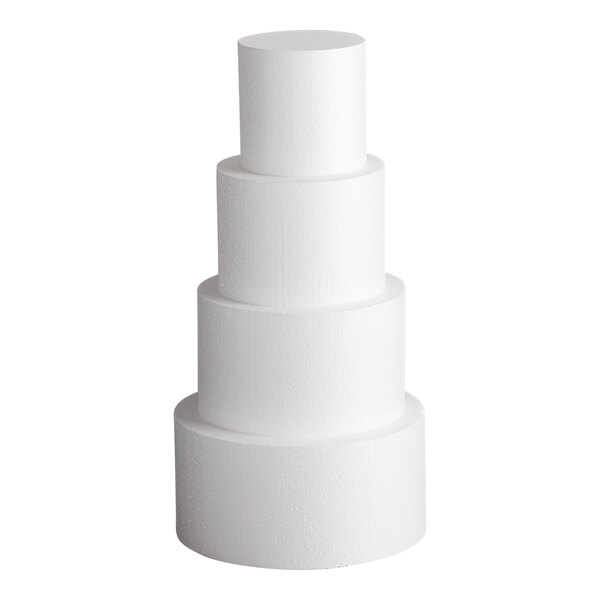 A four-tiered round white foam cake dummy kit.