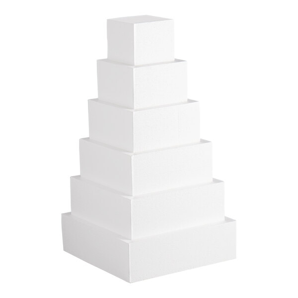 A six-tiered square white foam cake dummy kit.