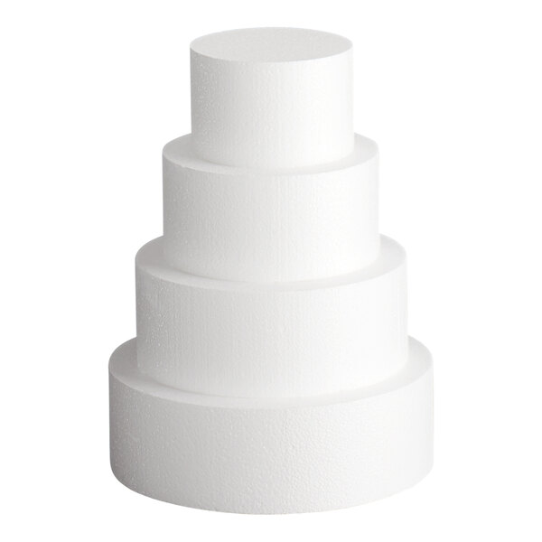 A four-tiered round white foam cake dummy kit.