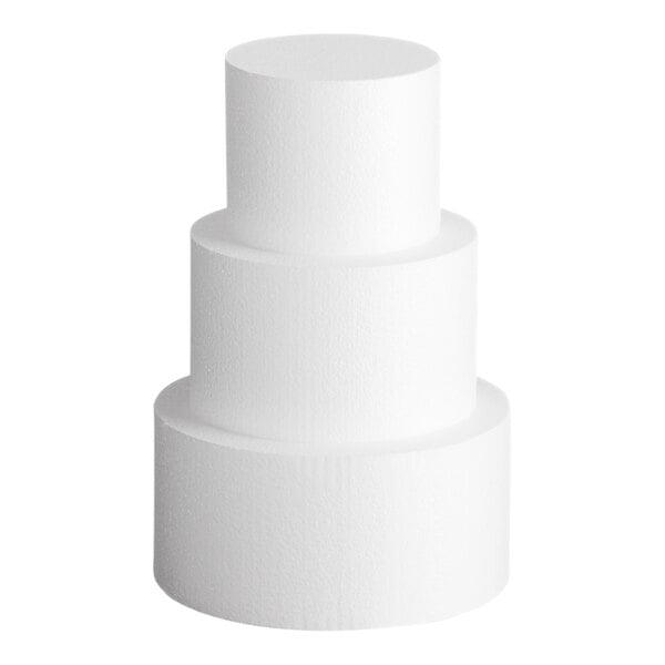 A three-tiered round white foam cake dummy kit.