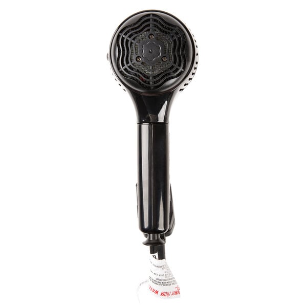 A black and silver Conair hair dryer with a chrome label.