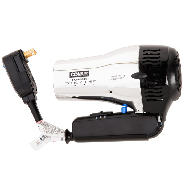 A Conair Chrome Cord Keeper hair dryer with a cord attached to it.