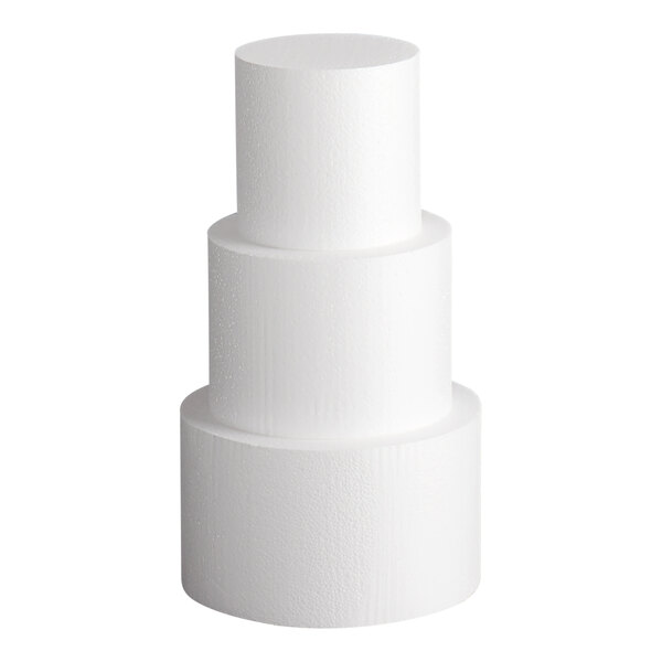 A three-tiered round white foam cake dummy kit.
