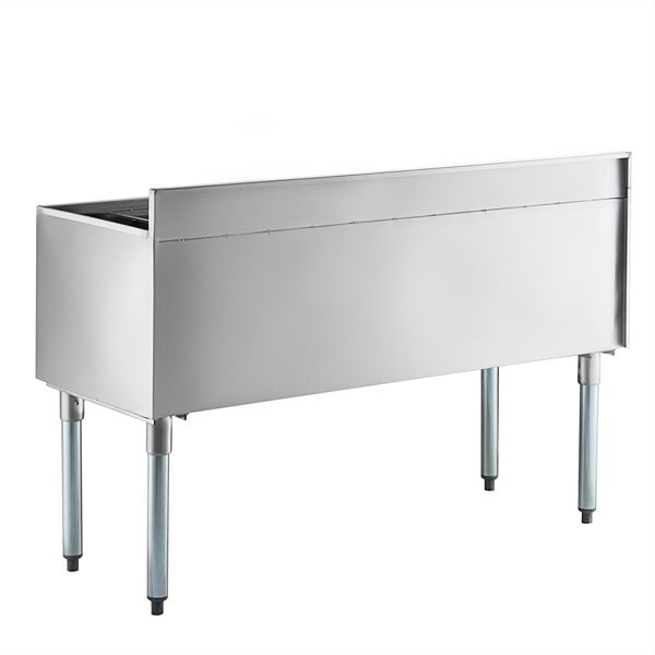A Regency stainless steel underbar ice bin with bottle holders.