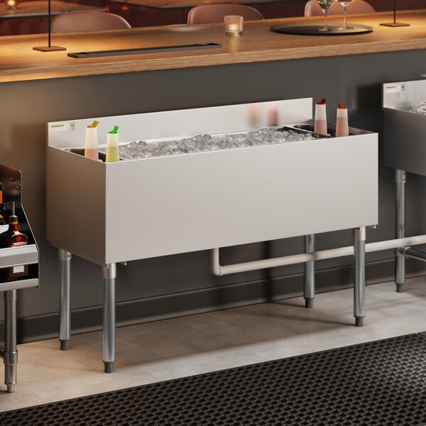 Regency IB184808 18" x 48" Stainless Steel Underbar Ice Bin with Bottle Holders - 161 lb.