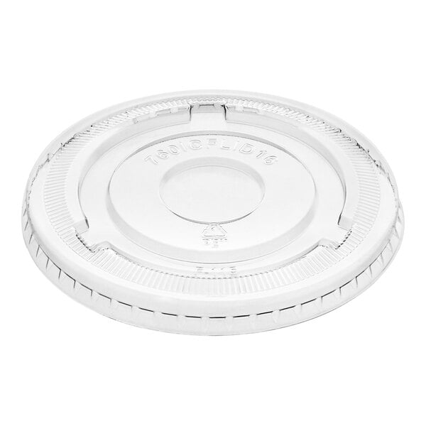 A clear plastic lid with a white rim on a white background.