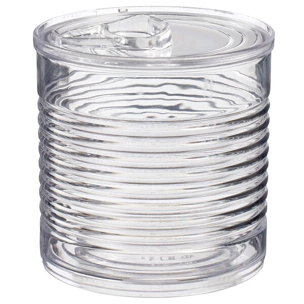 A Solia clear plastic tin can with a lid.