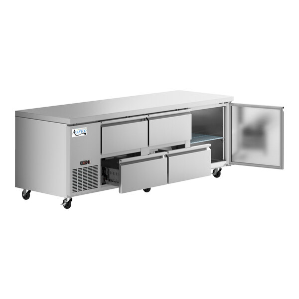 An Avantco stainless steel undercounter refrigerator with left drawers and a door.