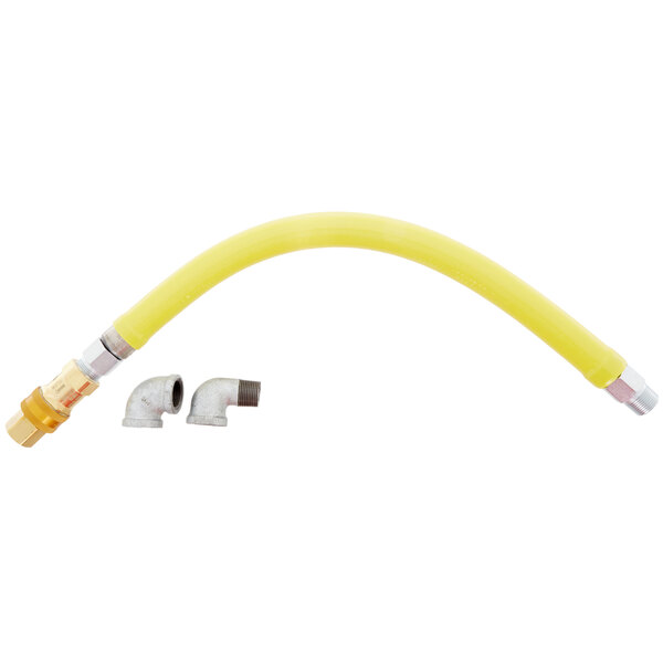 a yellow flexible pipe with a silver pipe