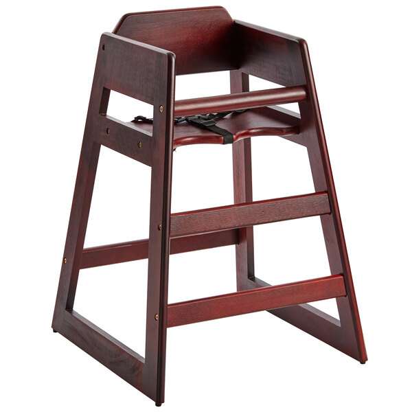 Assembled Stacking Restaurant Wood High Chair with Mahogany Finish