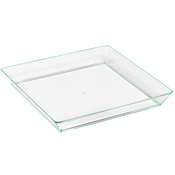 a clear square glass dish