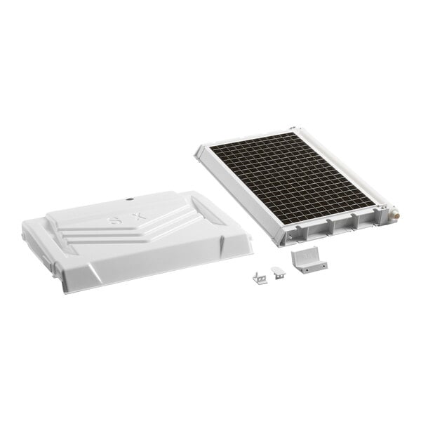 An Avantco Ice evaporator coil for a full cube ice machine, a white rectangular object with black squares.