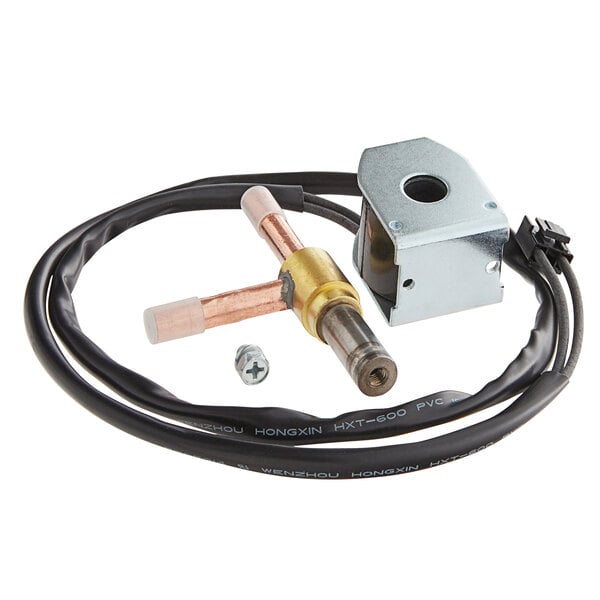 The Avantco Ice defrost valve body and coil with a copper wire and metal valve.