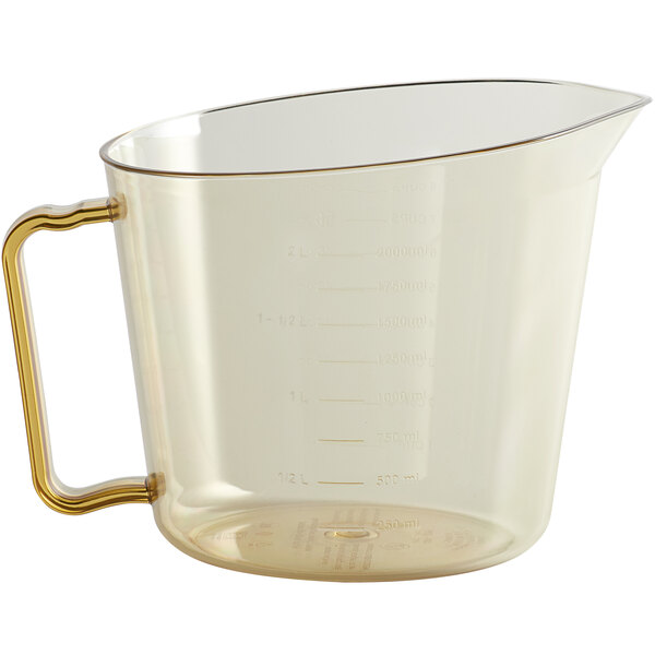 a clear measuring cup with handle