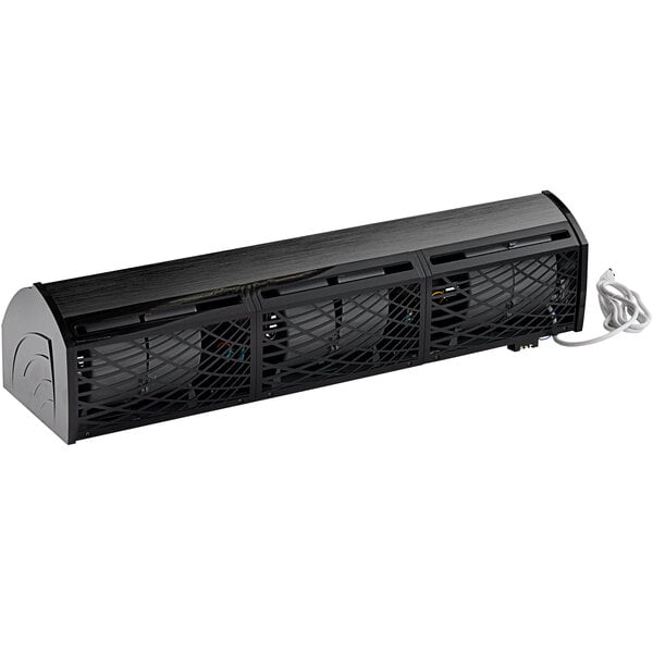 A black rectangular air barrier with fans and wires.