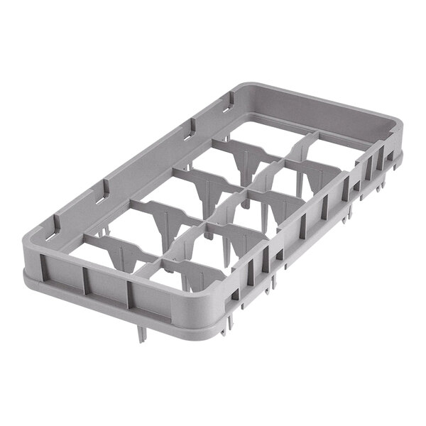 A grey plastic Cambro half size tray with 8 compartments.