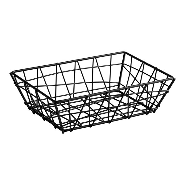 An American Metalcraft black wire rectangular basket with handles.