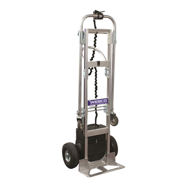 A Wesco CobraPro Sr. battery-powered convertible hand truck with metal wheels and a continuous handle.