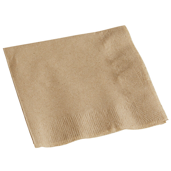 A brown Hoffmaster beverage napkin with a coin embossed design.