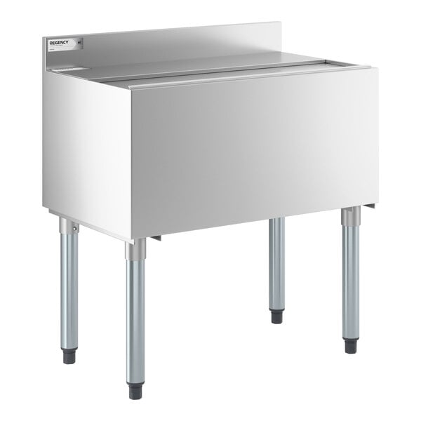 Regency 18" x 30" Stainless Steel Underbar Ice Bin with Bottle Holders and Sliding Lid - 98 lb.