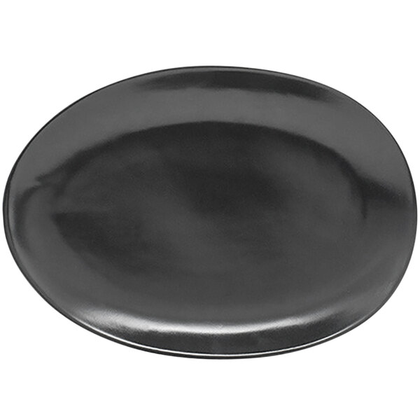 A black Front of the House Tides oval porcelain plate.