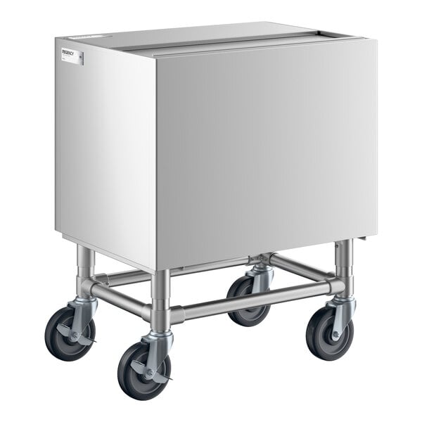 Regency 24" x 18" Stainless Steel Portable Ice Bin with Bottle Holders and Sliding Lid - 100 lb.