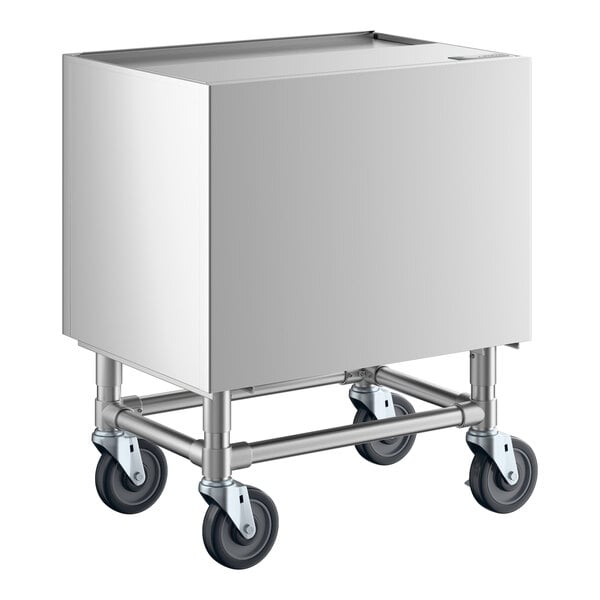 Regency 24" x 18" Stainless Steel Portable Ice Bin with Bottle Holders and Sliding Lid - 100 lb.