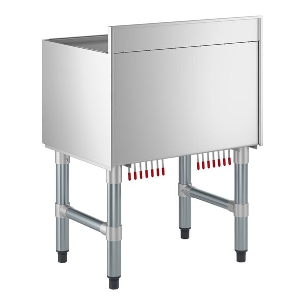 An underbar ice bin with a sliding lid, bottle holders, and a 7 circuit post-mix cold plate.
