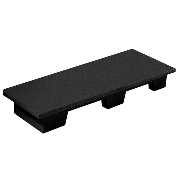 A black rectangular Regency beverage base with two legs.
