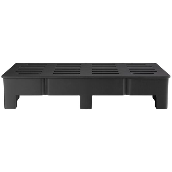 A black plastic Regency dunnage rack with slotted top on a white background.