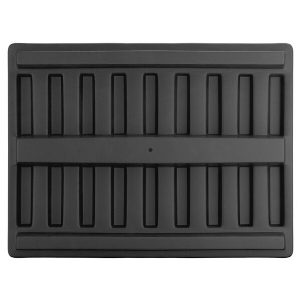 A black rectangular plastic display base with a square pattern.