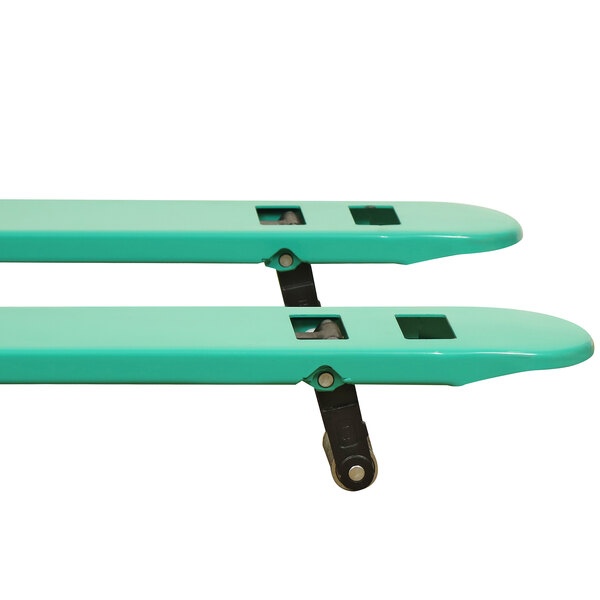 A Wesco green pallet truck with black wheels.