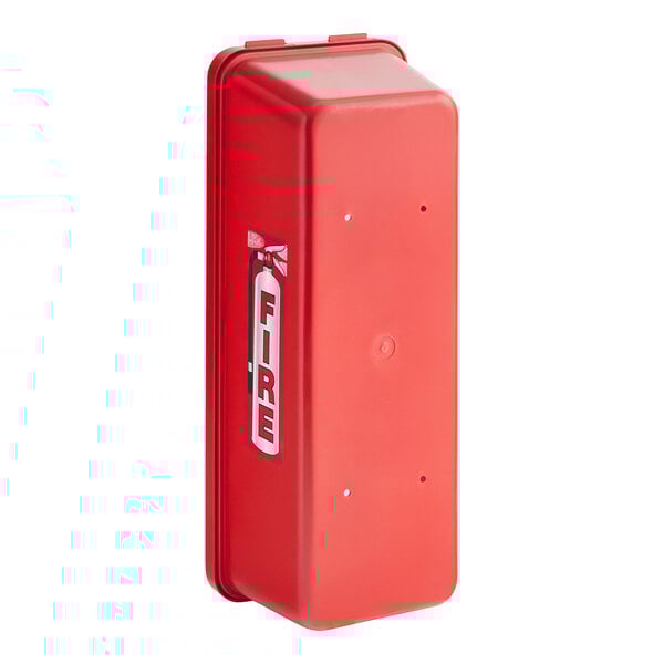 A red Cato fire extinguisher cabinet with white text.