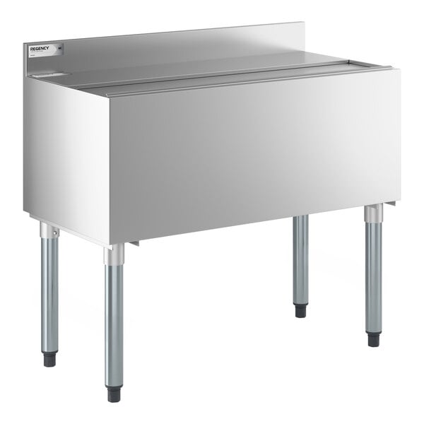 Regency 18" x 36" Stainless Steel Underbar Ice Bin with Bottle Holders and Sliding Lid - 119 lb.