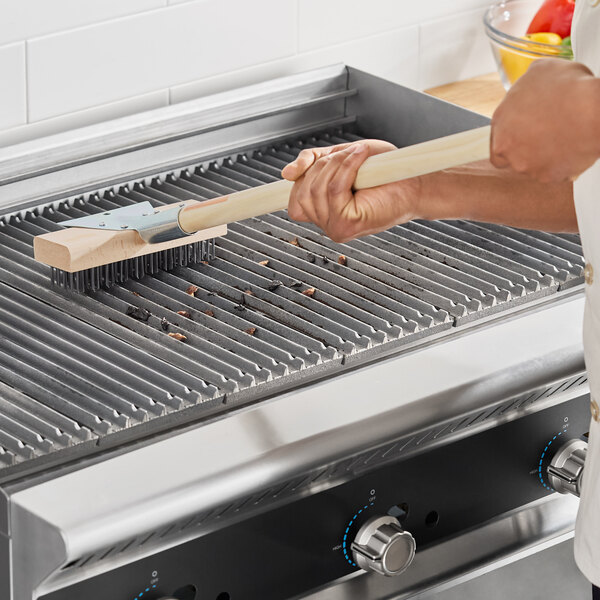 Carlisle 36372500 Sparta Oven and Grill Brush with 30" Wooden Handle and Scraper