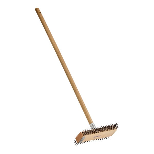 Carlisle 4002600 Sparta Broiler Master Grill Brush with 30 1/2" Wooden Handle and Scraper