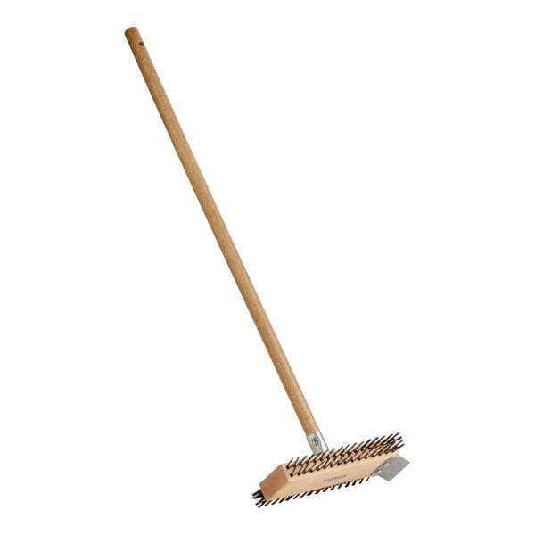 Carlisle 4002600 Sparta Broiler Master Grill Brush with 30 1/2" Wooden Handle and Scraper