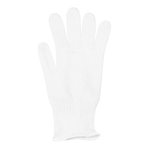 A white San Jamar D-Shield cut-resistant glove.