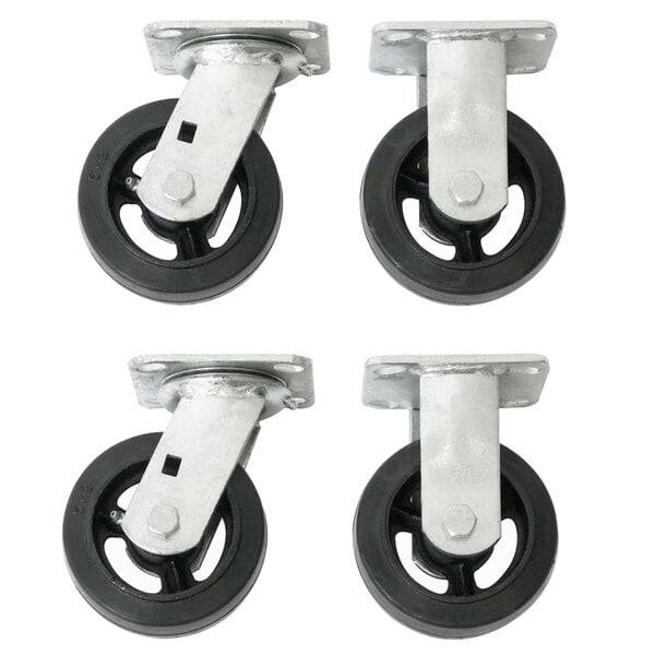 A set of four Wesco casters with black rubber wheels.