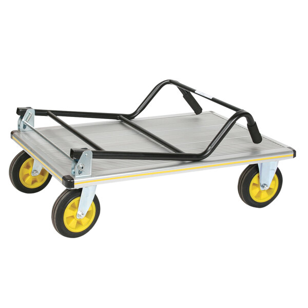 A silver metal Wesco platform truck with black wheels and handles.