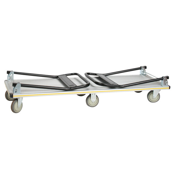 A Wesco aluminum platform truck with black handles and wheels.