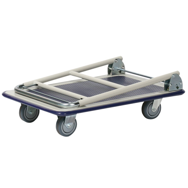 A Wesco steel telefolding platform truck with wheels and metal bars.