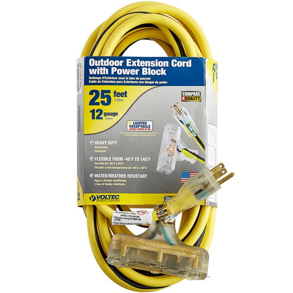 A package with a yellow Voltec 3-conductor extension cord.